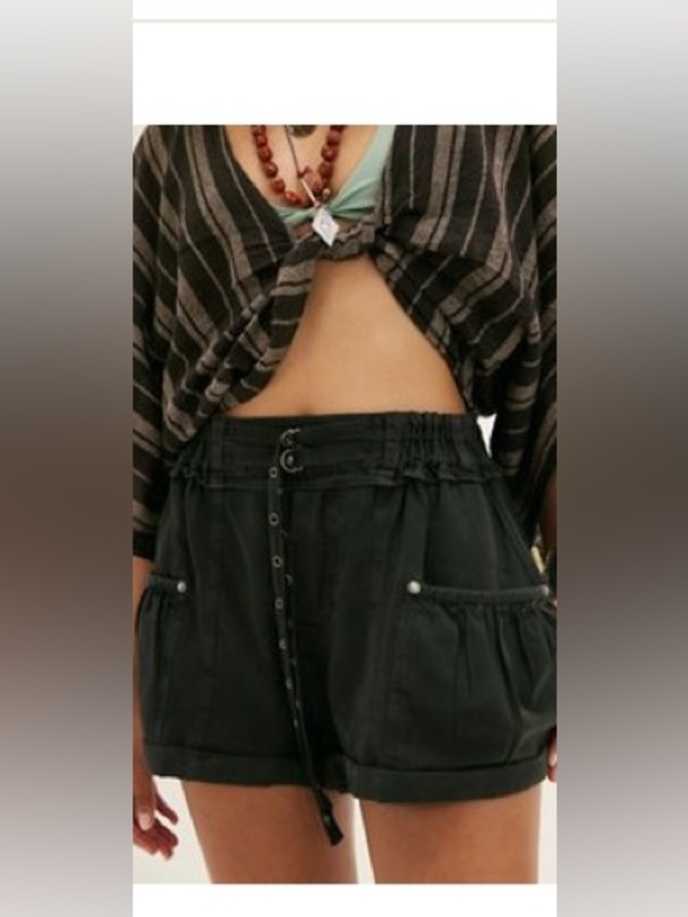 Free People Black Utility Drawstring Shorts